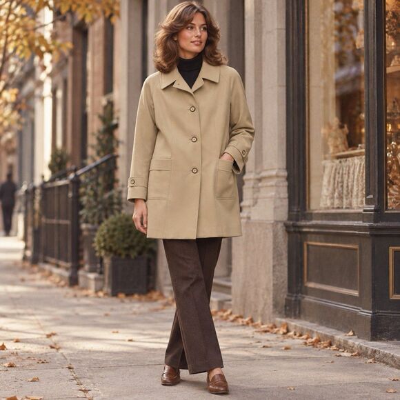 Unbranded Jackets & Blazers - Vintage Beige Button Front Car Coat Women’s Classic Tailored Jacket With Pockets